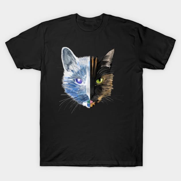 Tortoiseshell Cat Digital Art (Invert Left) T-Shirt by IgorAndMore